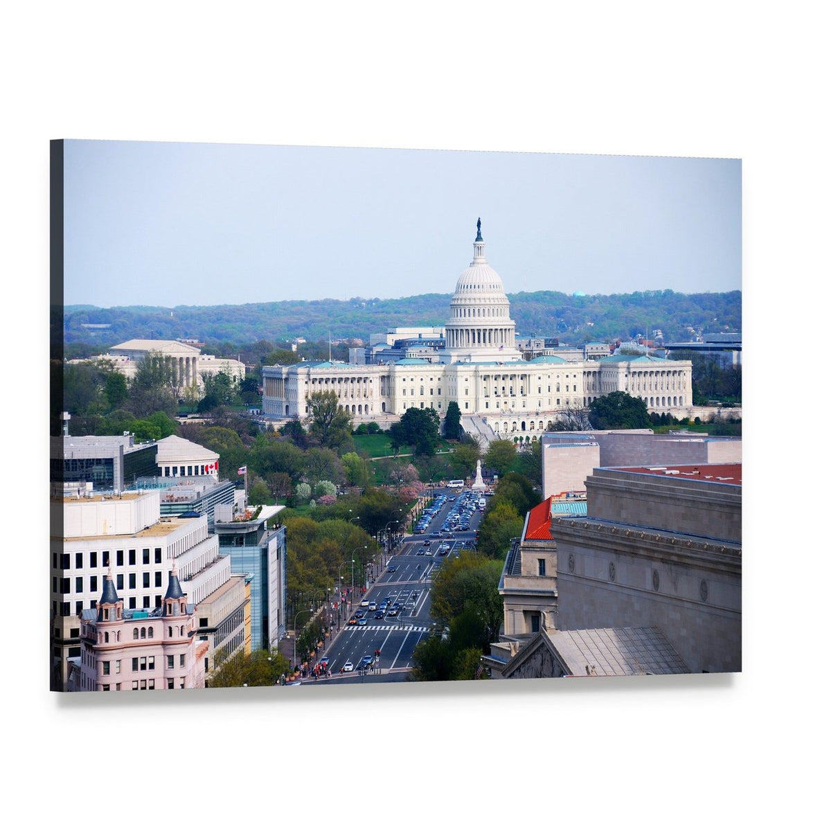 Washington D.c. Capitol Aerial View Canvas Wall Art, single panel gallery wrapped canvas, angled product view