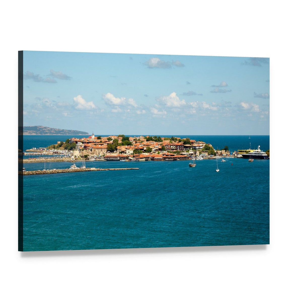 Ancient Nessebar Island Town Canvas Wall Art, single panel gallery wrapped canvas, angled product view