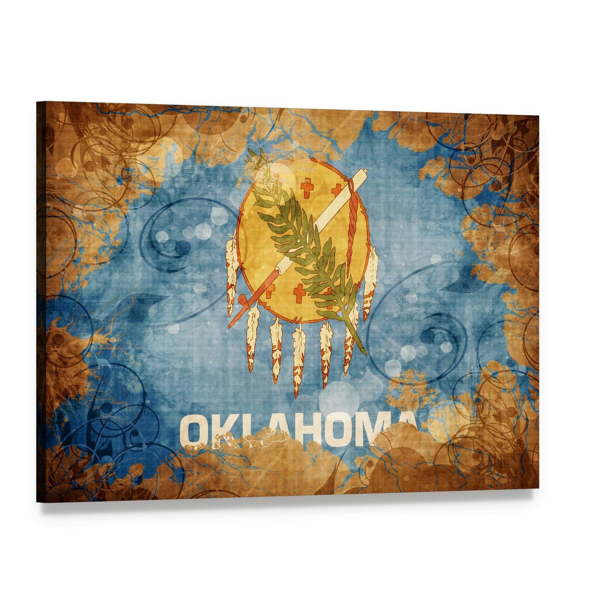 Vintage Oklahoma Flag with Distressed Border Canvas Wall Art, single panel gallery wrapped canvas, angled product view