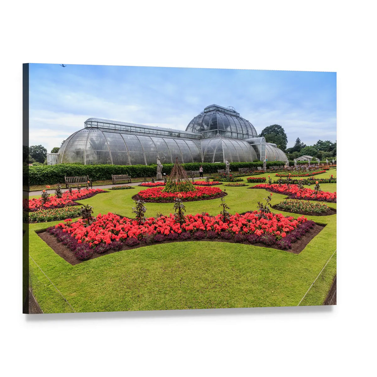 Kew Garden Greenhouse with Flower Beds Canvas Wall Art, single panel gallery wrapped canvas, angled product view
