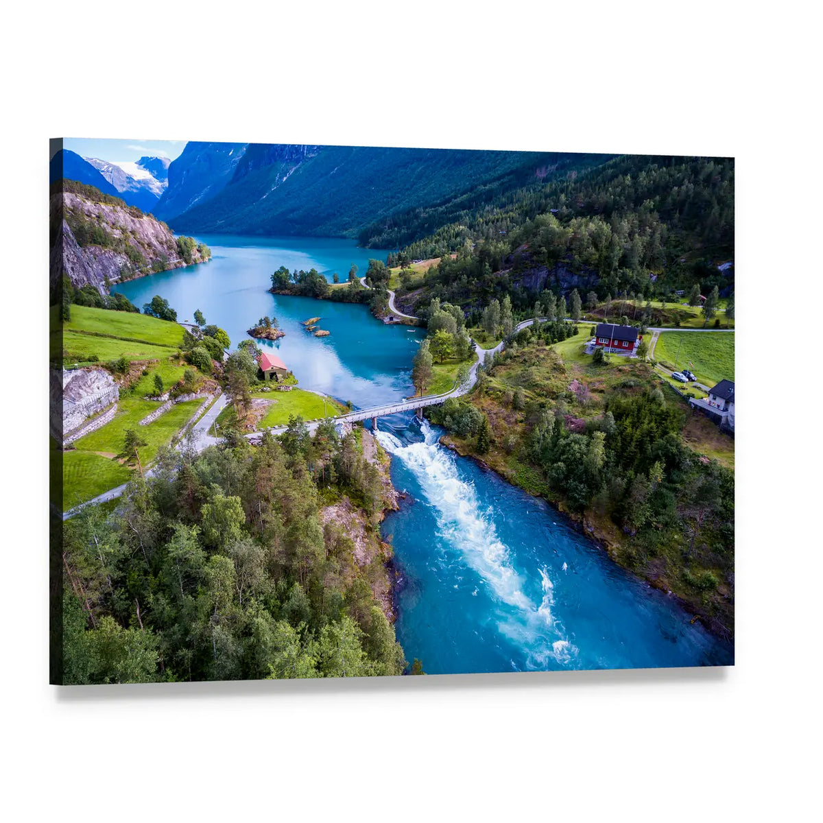 Lovatnet Lake in Norway Canvas Wall Art, single panel gallery wrapped canvas, angled product view