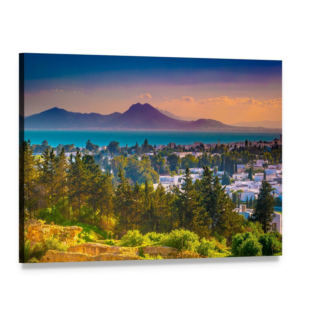 View from Hill Byrsa Canvas Wall Art, single panel gallery wrapped canvas, angled product view