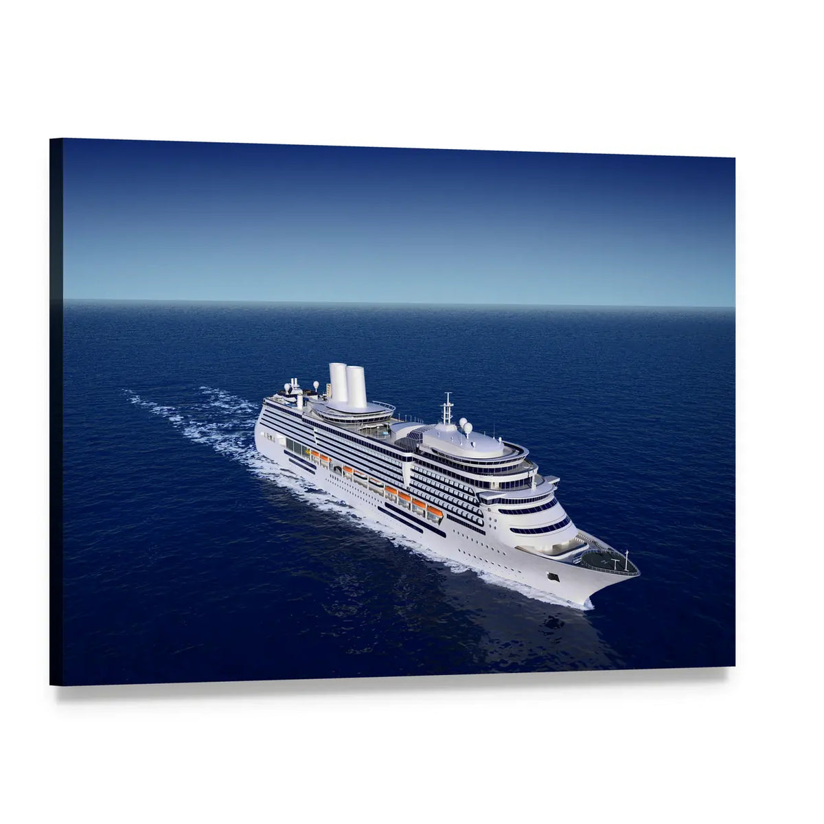 Luxury White Cruise Ship Canvas Wall Art, single panel gallery wrapped canvas, angled product view