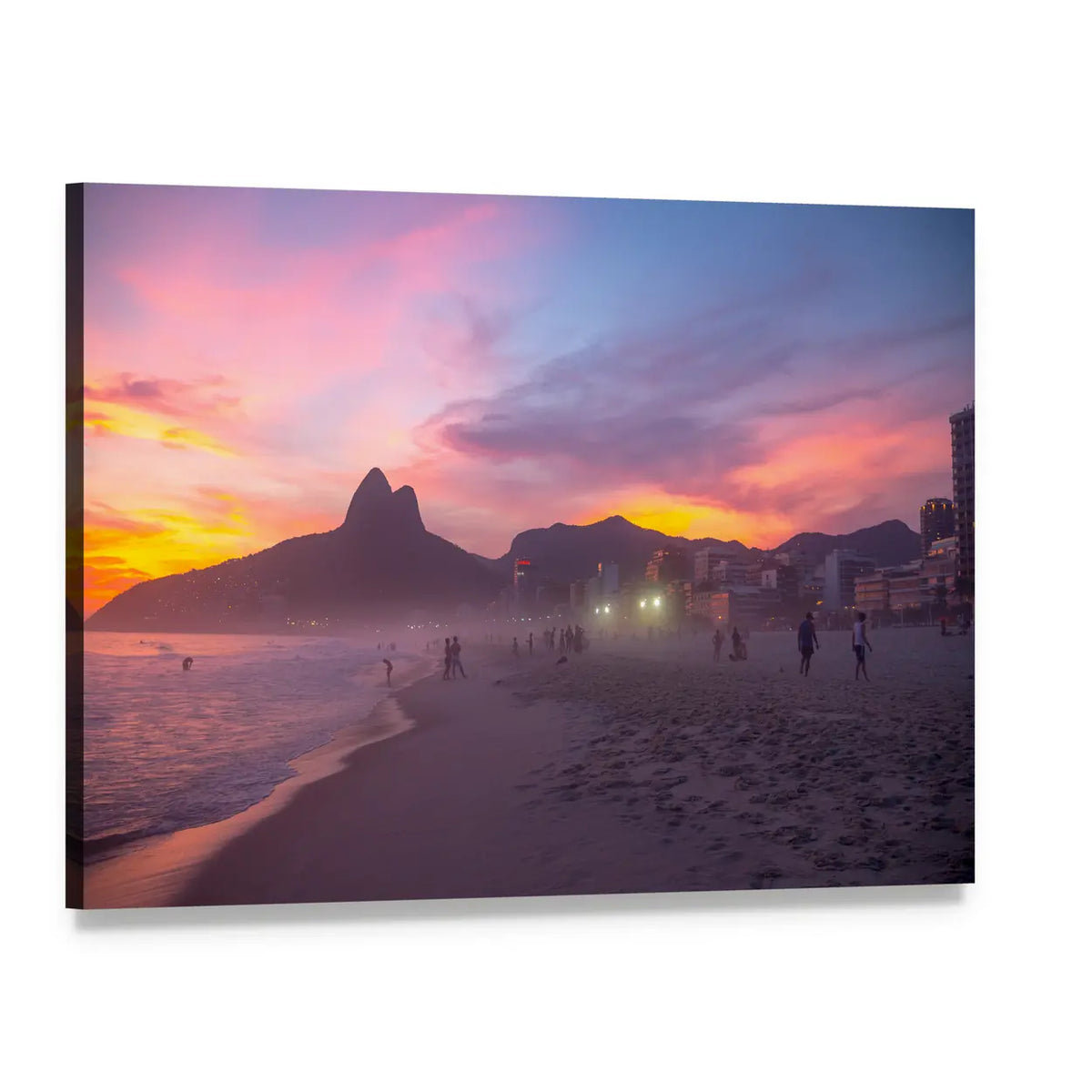 People Walking on Beach at Sunset Canvas Wall Art, single panel gallery wrapped canvas, angled product view