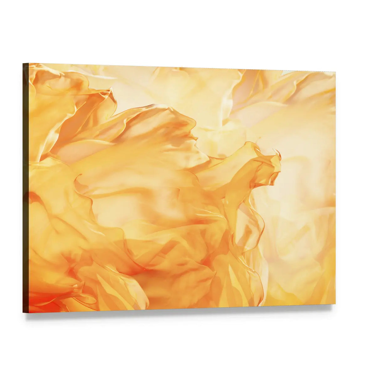 Golden Flowing Fabric Abstract Canvas Wall Art, single panel gallery wrapped canvas, angled product view