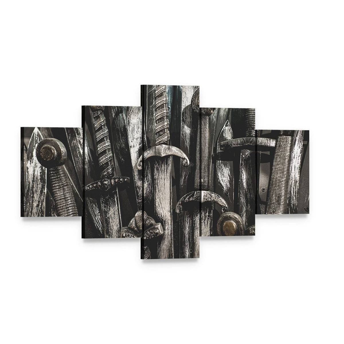 Iron Throne Swords Close-up Canvas Wall Art, 5 panel 5 Star layout gallery wrapped canvas set, angled product view