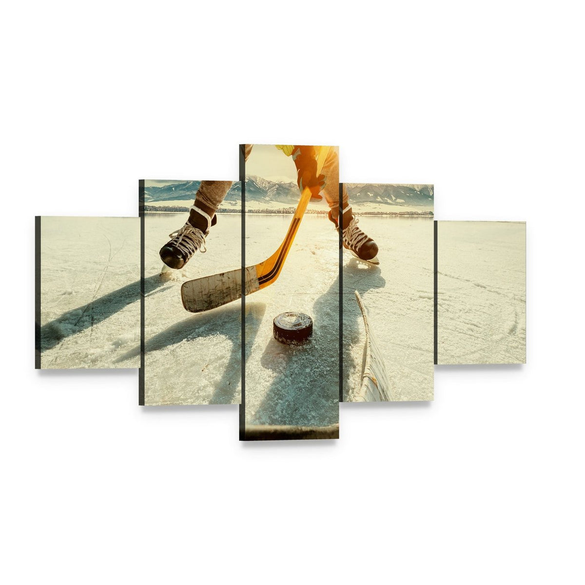 Ice Hockey Game Moment Canvas Wall Art, 5 panel 5 Star layout gallery wrapped canvas set, angled product view