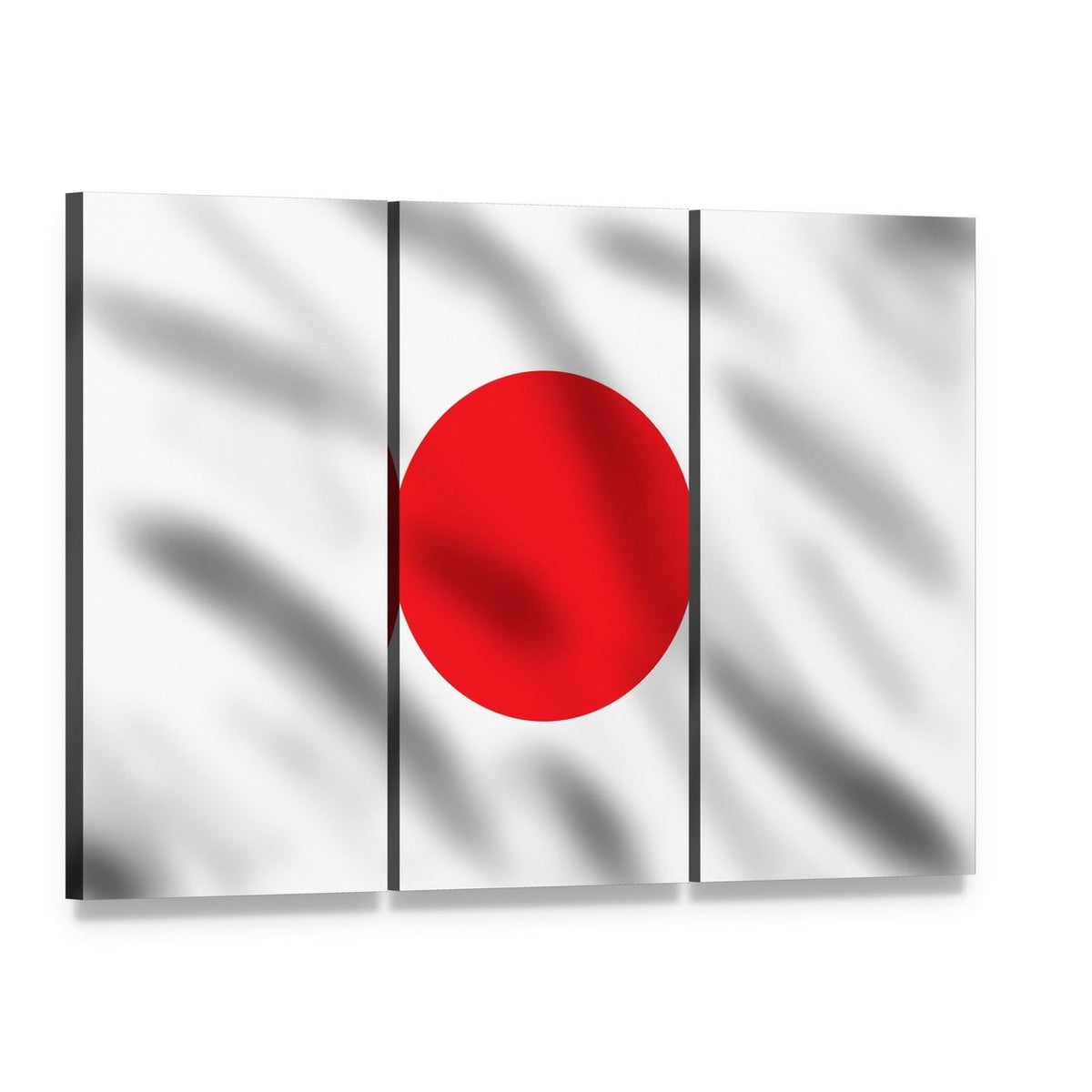 Waving Flag of Japan Canvas Wall Art, 3 panel 3 Horizontal layout gallery wrapped canvas set, angled product view