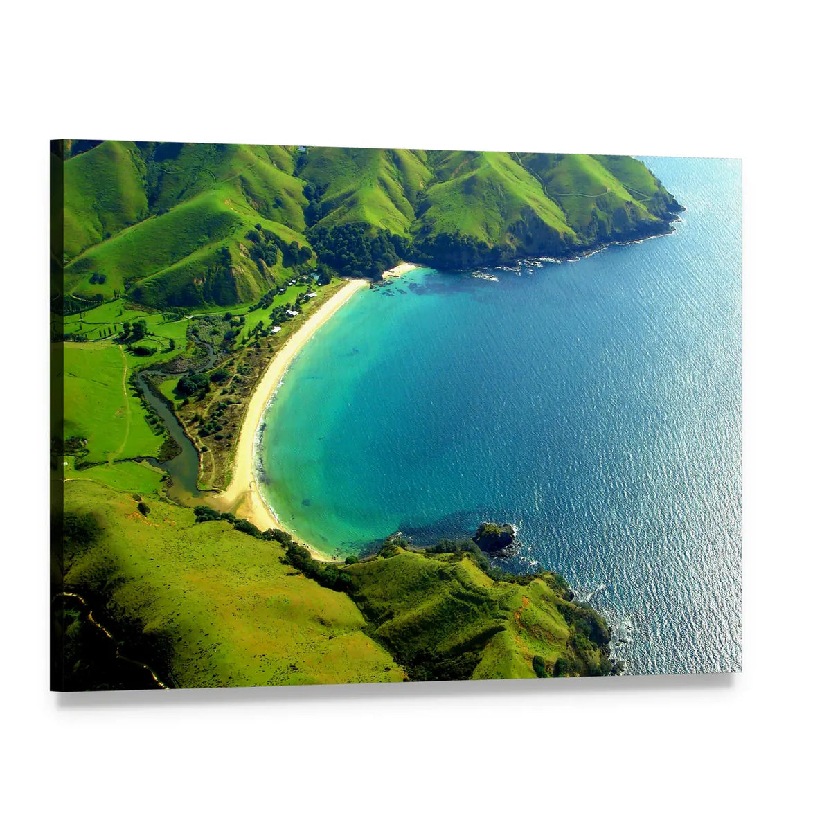 Taupo Bay New Zealand Aerial Landscape Canvas Wall Art, single panel gallery wrapped canvas, angled product view