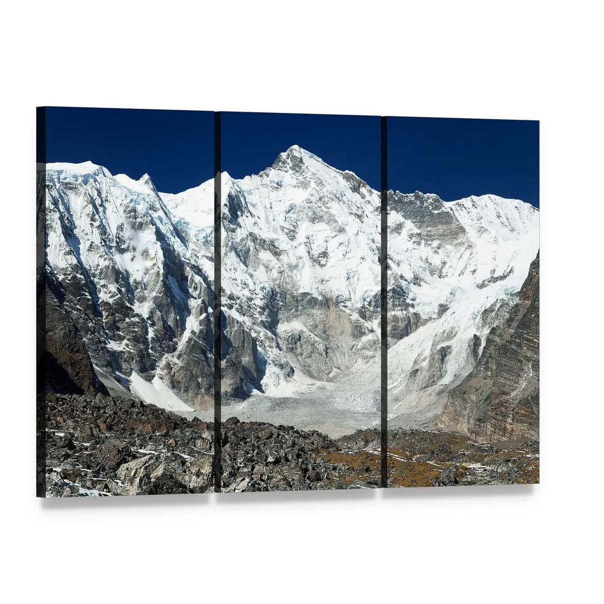 Mount Cho Oyu Alpine Valley View Canvas Wall Art, 3 panel 3 Horizontal layout gallery wrapped canvas set, angled product view