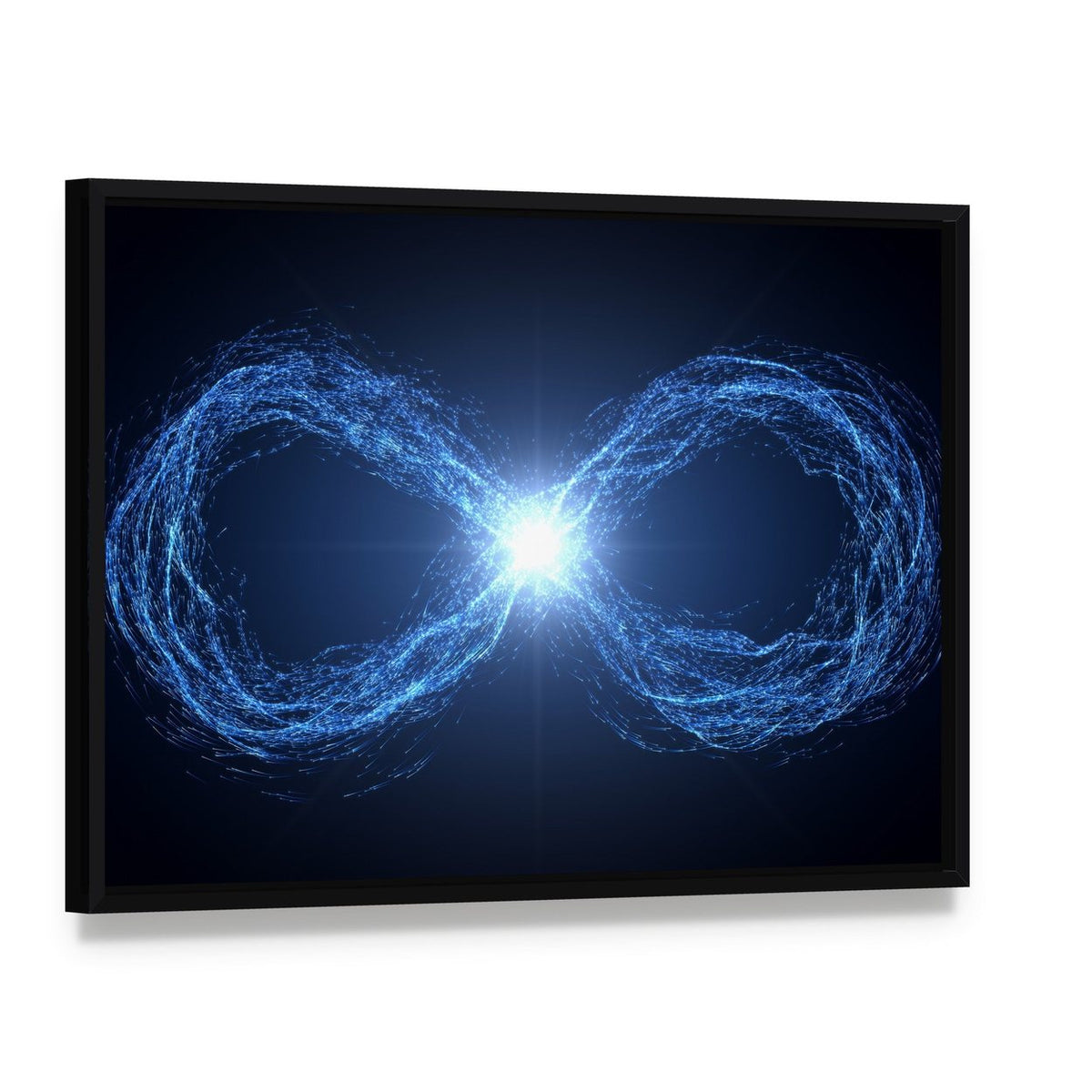 Infinity Loop of Glowing Energy Canvas Wall Art, framed canvas in a black floater frame, angled product view