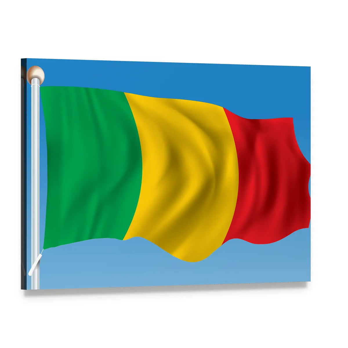 Waving Mali Flag Canvas Wall Art, single panel gallery wrapped canvas, angled product view