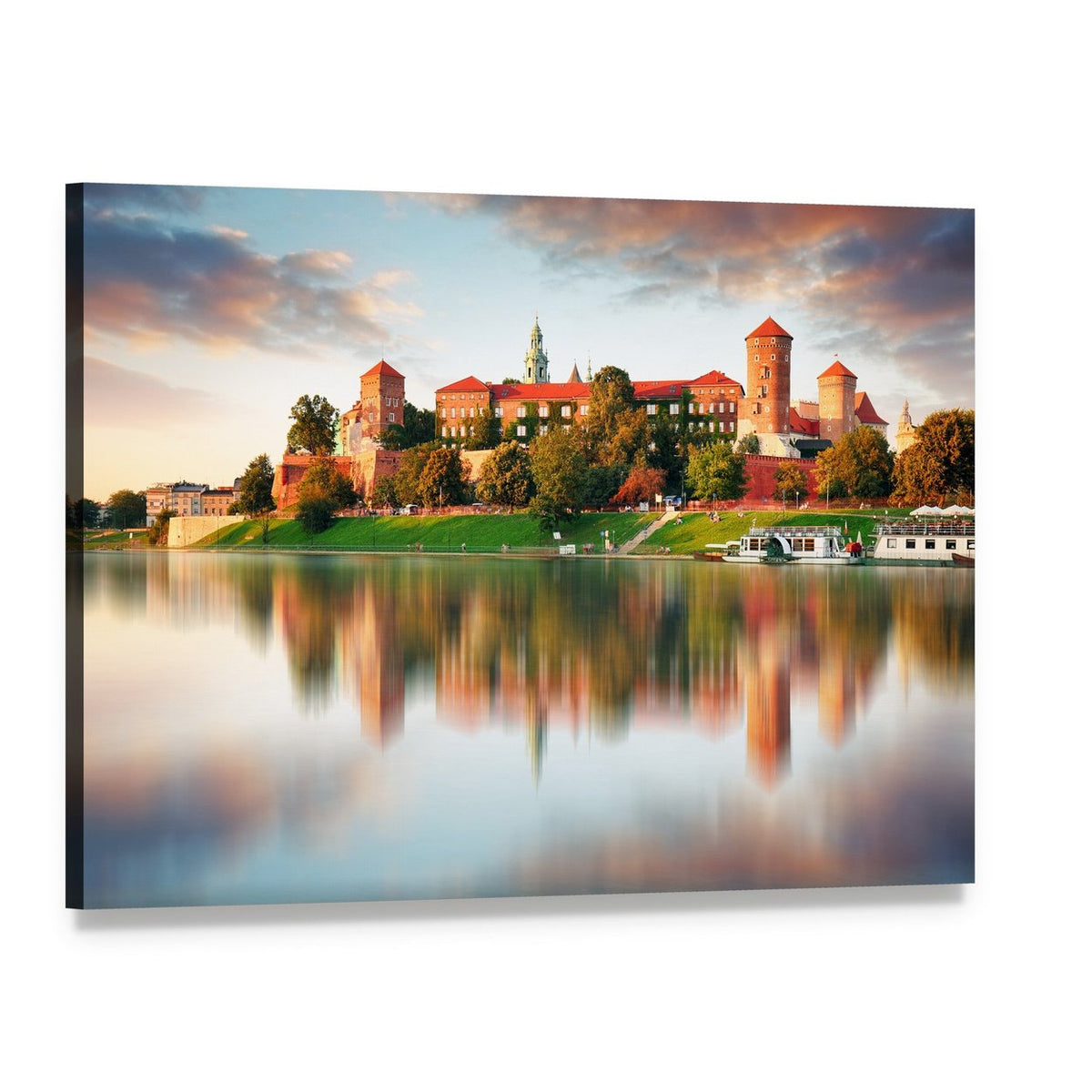 Wawel Hill Castle at Sunset Canvas Wall Art, single panel gallery wrapped canvas, angled product view
