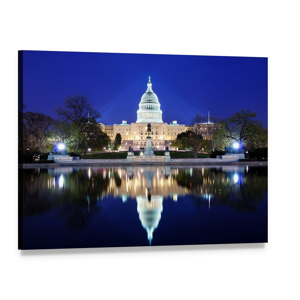 Capitol Building at Dusk Canvas Wall Art, single panel gallery wrapped canvas, angled product view