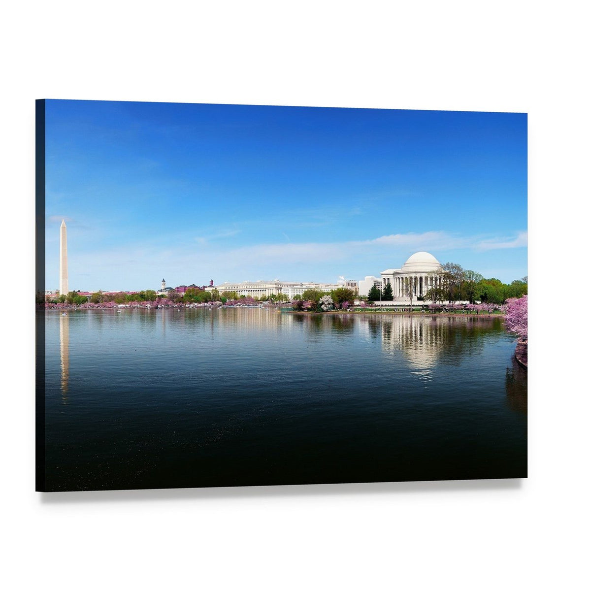 Washington Monument and Jefferson Memorial Canvas Wall Art, single panel gallery wrapped canvas, angled product view
