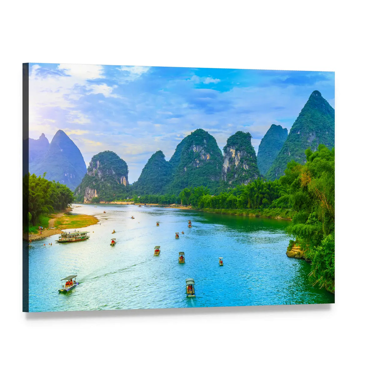 Guilin Lijiang River in Yangshuo Canvas Wall Art, single panel gallery wrapped canvas, angled product view