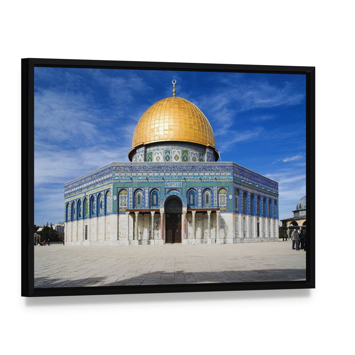 Al Aqsa Mosque in Jerusalem Canvas Wall Art, framed canvas in a black floater frame, angled product view