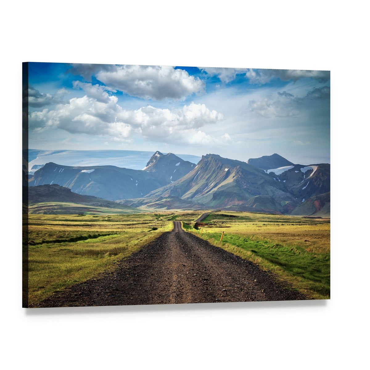 Road to Snow-capped Mountains, Iceland Canvas Wall Art, single panel gallery wrapped canvas, angled product view