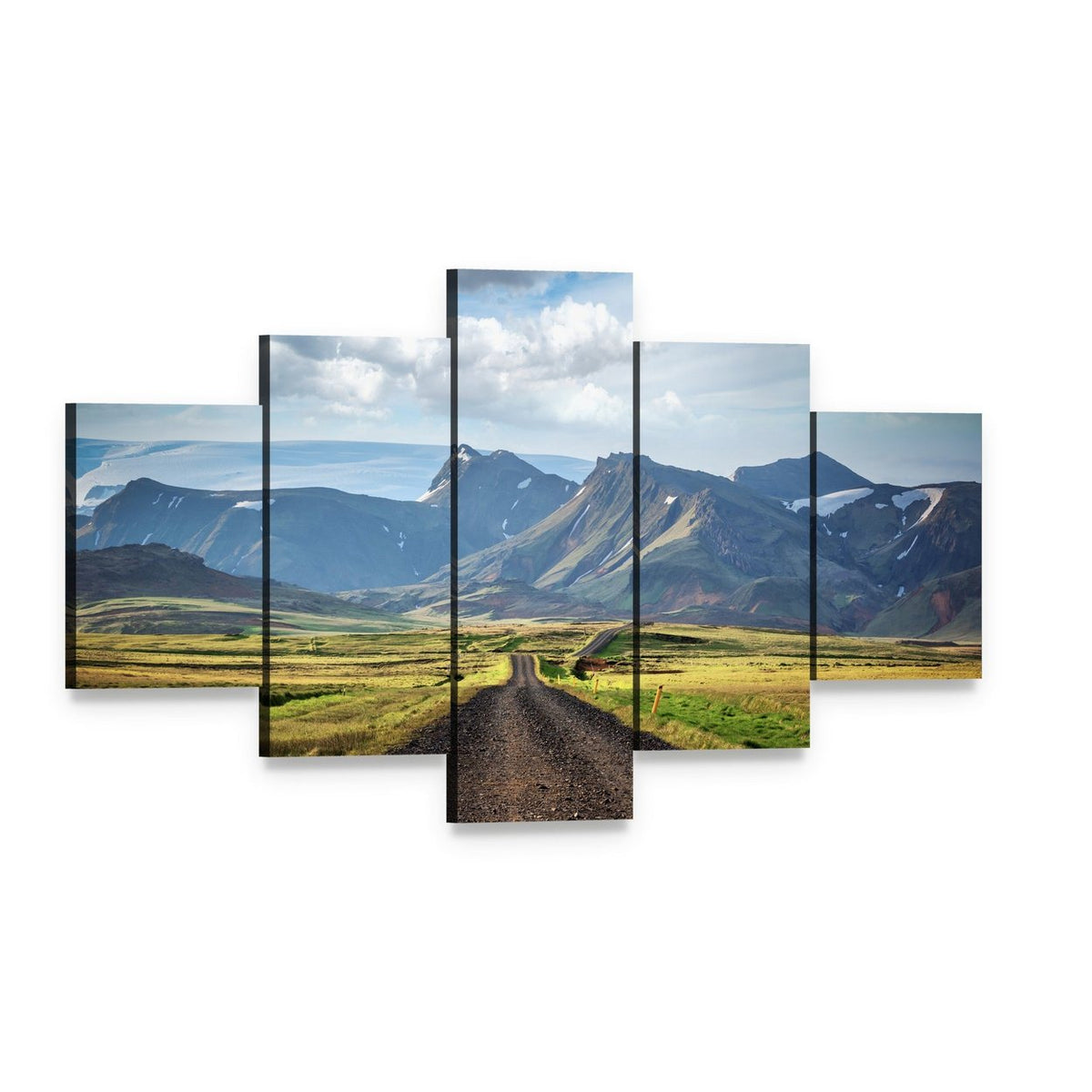 Road to Snow-capped Mountains, Iceland Canvas Wall Art, 5 panel 5 Star layout gallery wrapped canvas set, angled product view