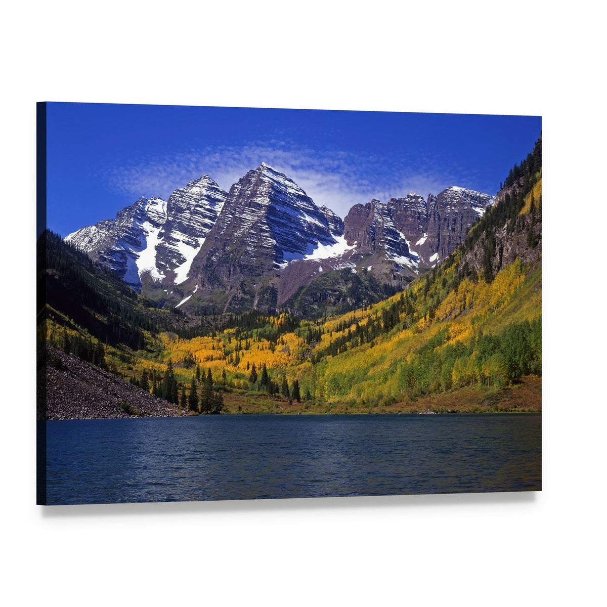 Maroon Bells in Fall Colors Canvas Wall Art, single panel gallery wrapped canvas, angled product view