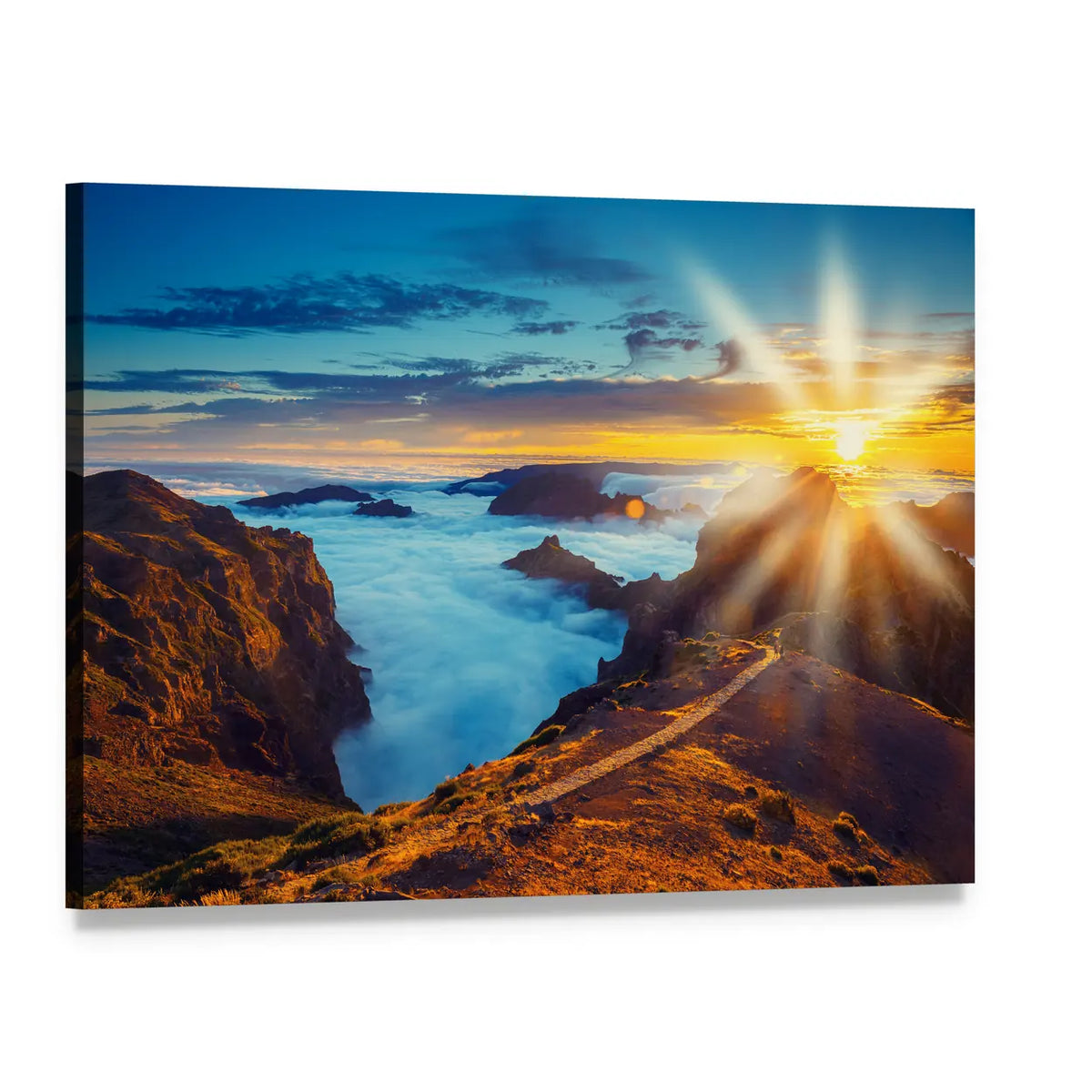Sunset Over the Mountains in Portugal Canvas Wall Art, single panel gallery wrapped canvas, angled product view