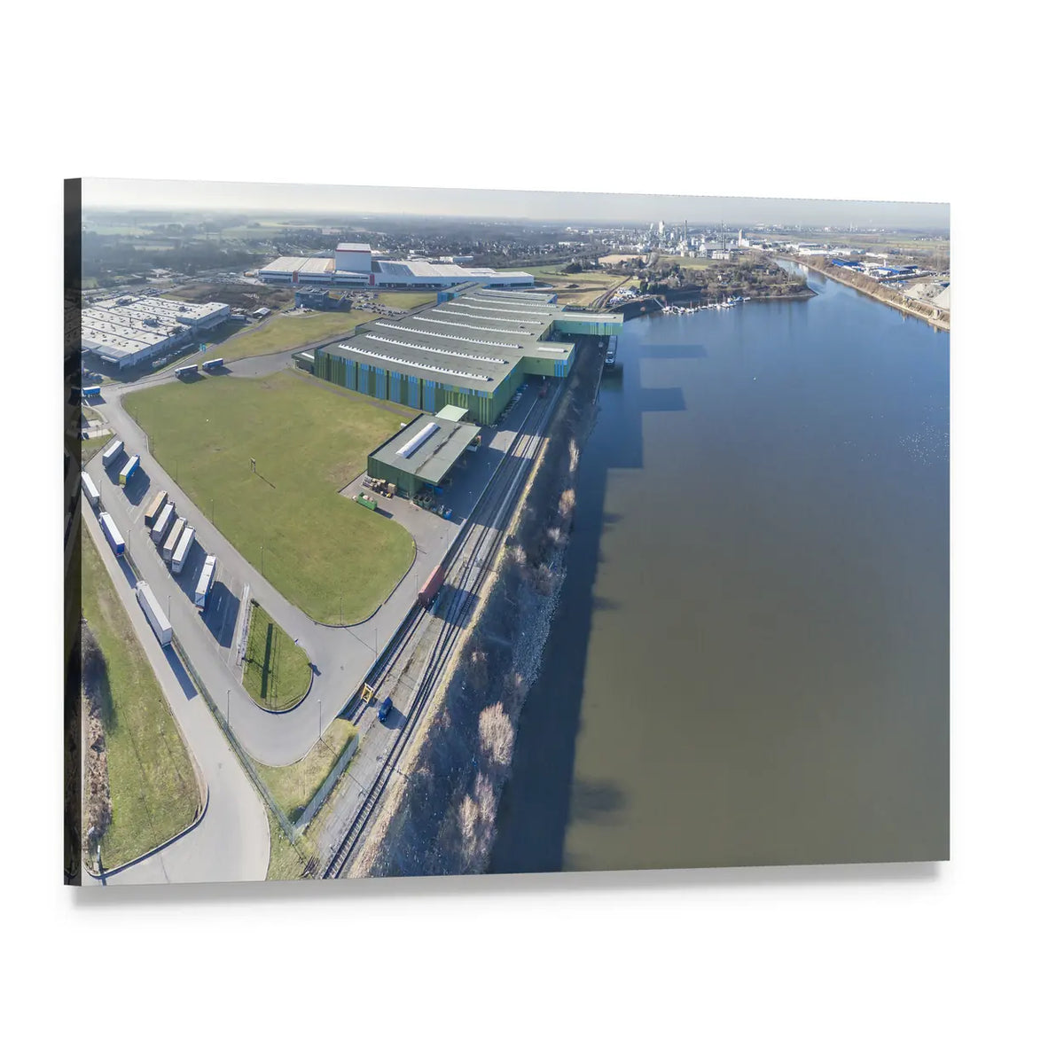 Industrial Harbor Aerial View Canvas Wall Art, single panel gallery wrapped canvas, angled product view