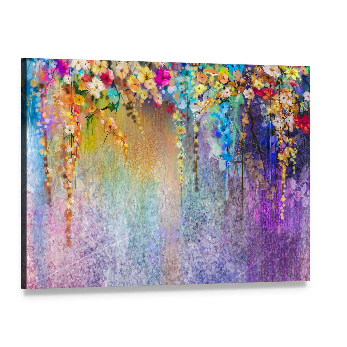 Cascading Watercolor Floral Abstract Canvas Wall Art, single panel gallery wrapped canvas, angled product view