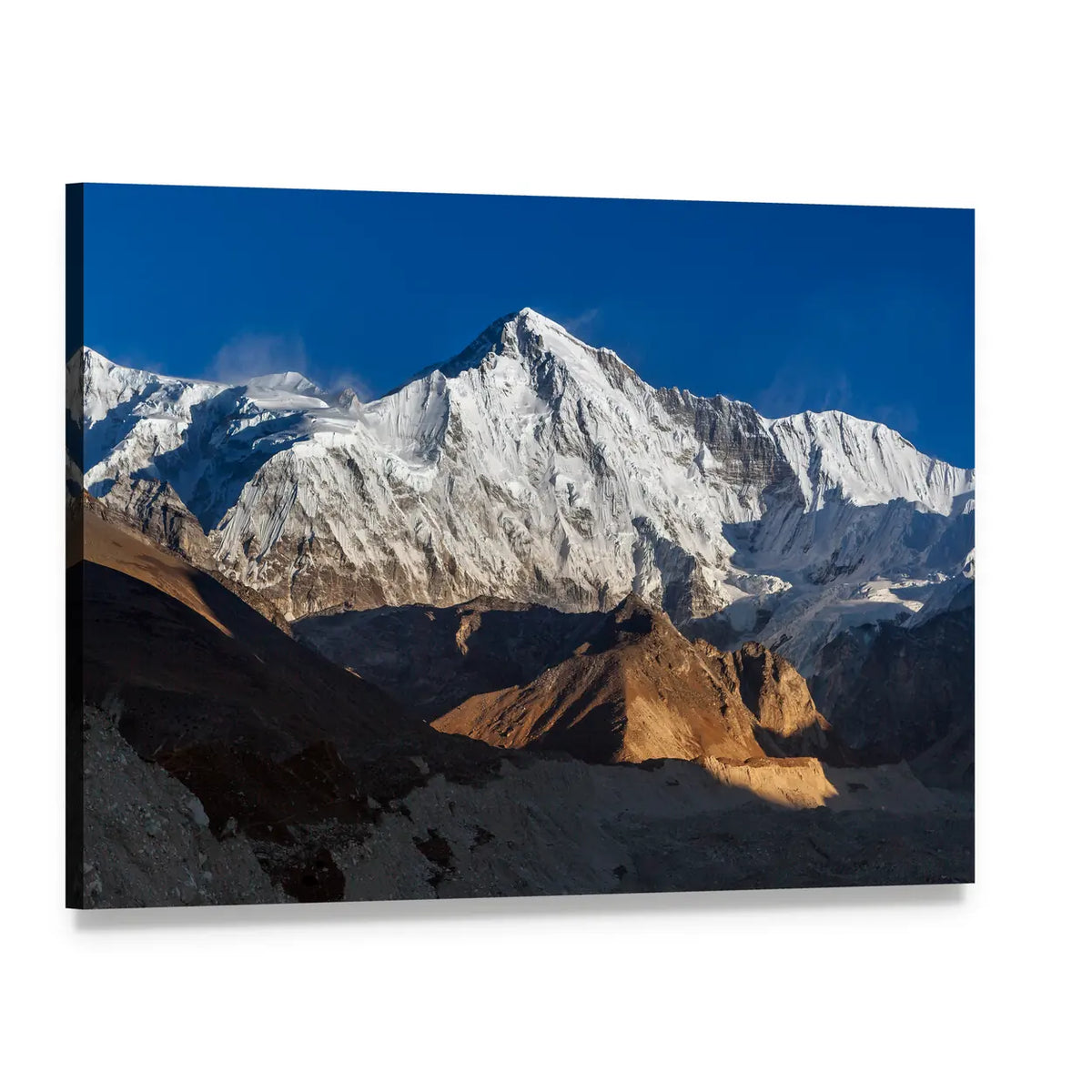 Snow-capped Mountain Peak Over Glacier Canvas Wall Art, single panel gallery wrapped canvas, angled product view