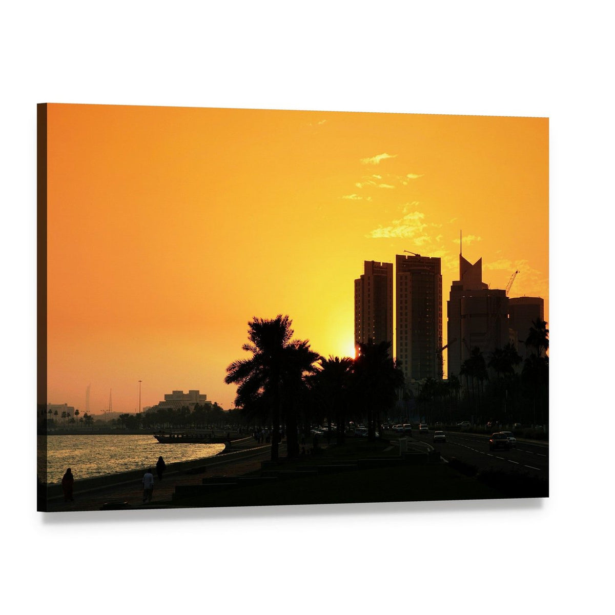 Doha Corniche Sunset Canvas Wall Art, single panel gallery wrapped canvas, angled product view