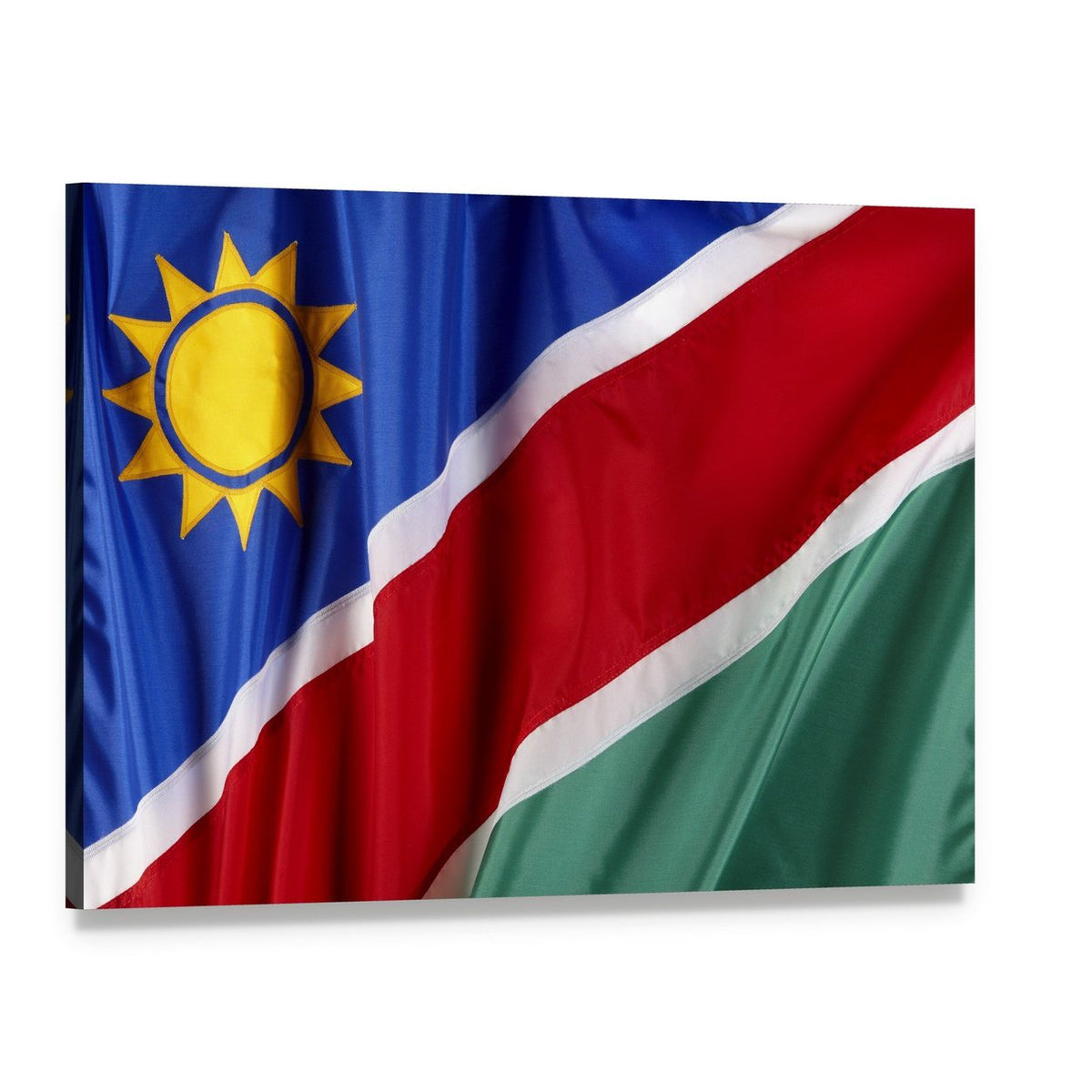 Waving Namibian Flag with 12-rayed Sun Canvas Wall Art, single panel gallery wrapped canvas, angled product view