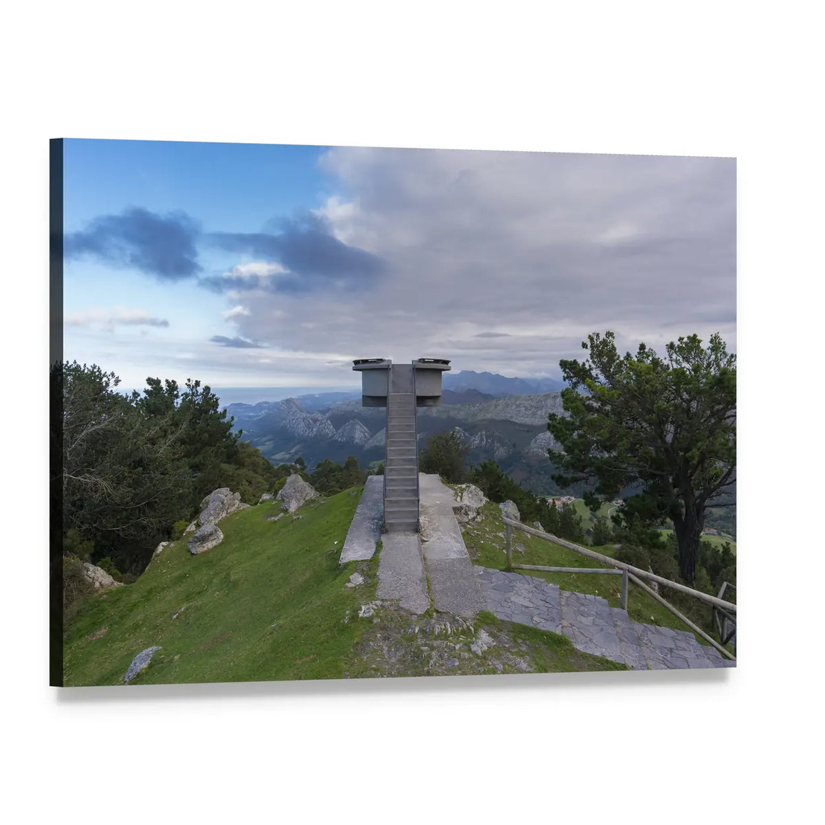 Stone Lookout Tower Over Rolling Hills Canvas Wall Art, single panel gallery wrapped canvas, angled product view