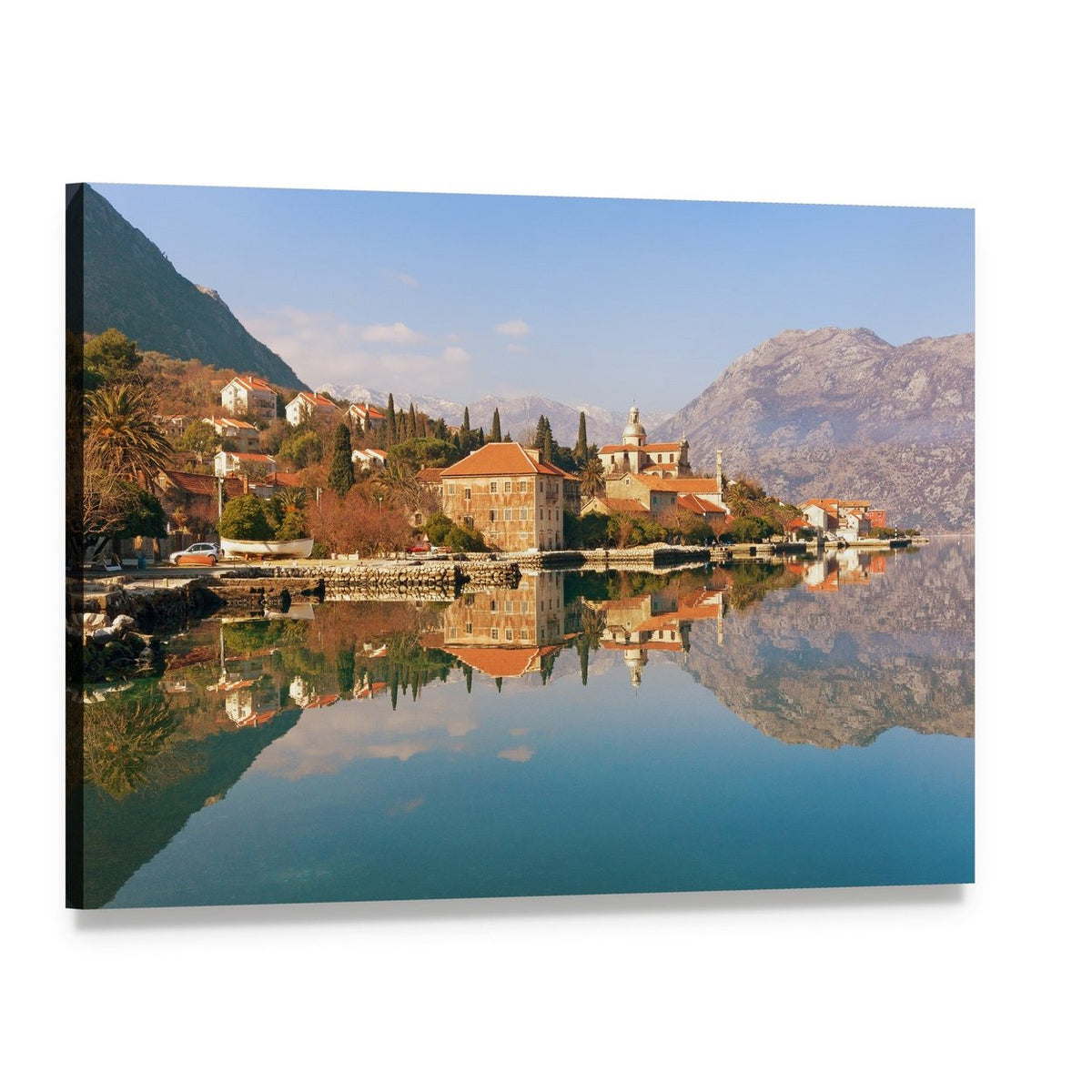 Prcanj on the Bay of Kotor Canvas Wall Art, single panel gallery wrapped canvas, angled product view