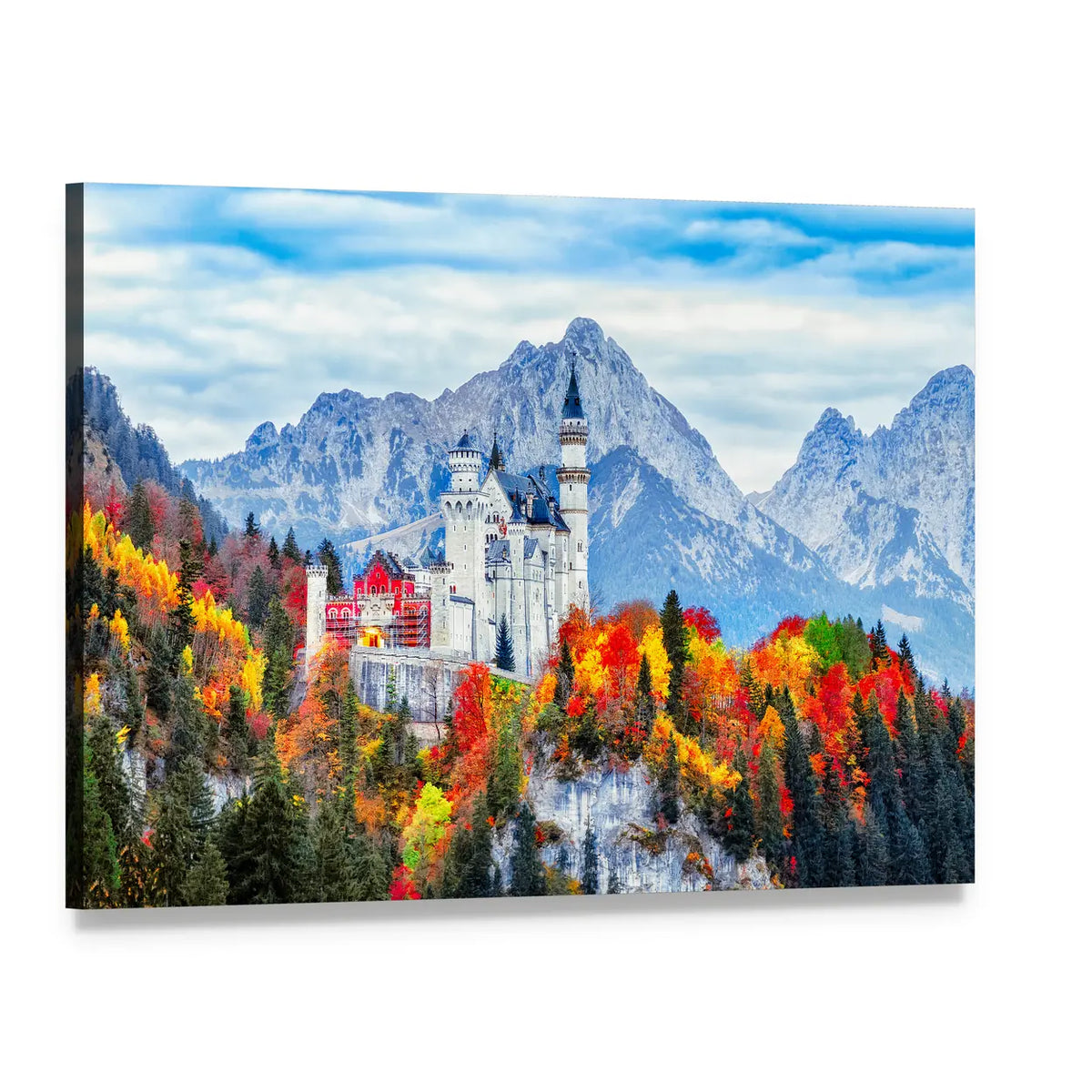Neuschwanstein Castle with Autumn Foliage Canvas Wall Art, single panel gallery wrapped canvas, angled product view
