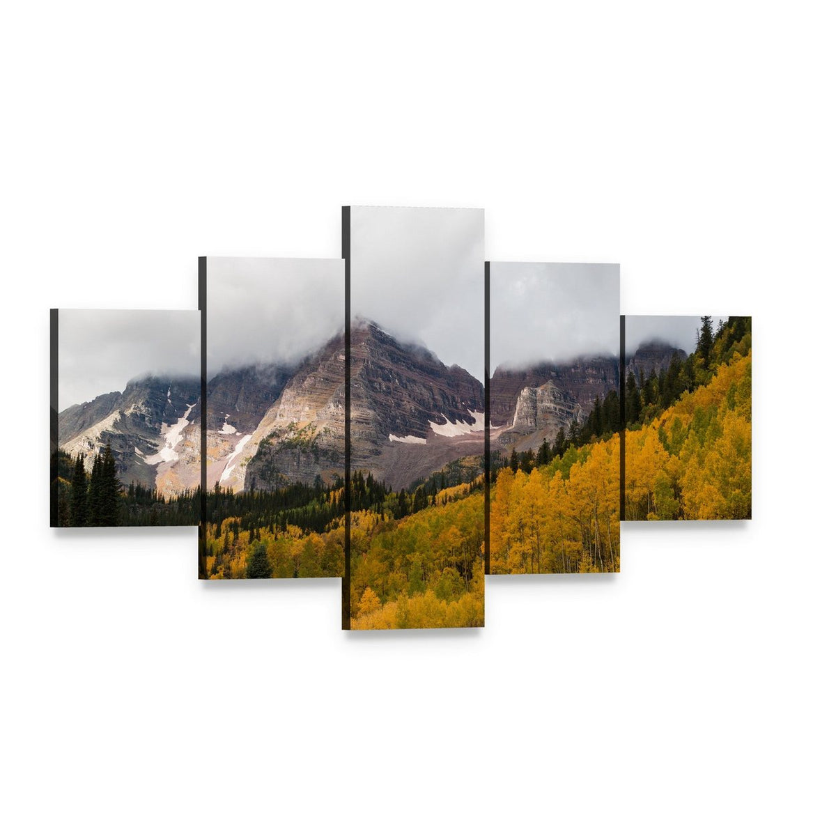 Fall at Maroon Bells Canvas Wall Art, 5 panel 5 Star layout gallery wrapped canvas set, angled product view