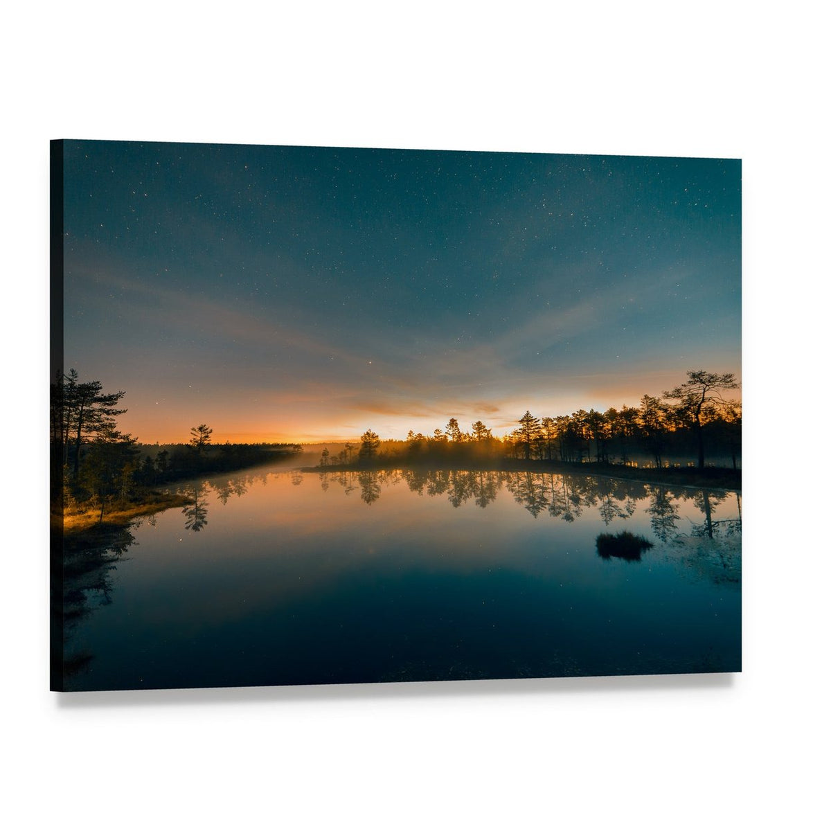 Starry Night at a Swamp Canvas Wall Art, single panel gallery wrapped canvas, angled product view