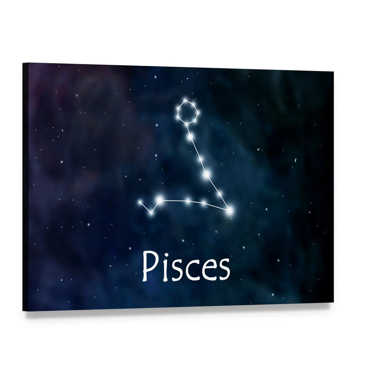 Pisces Zodiac Constellation Canvas Wall Art, single panel gallery wrapped canvas, angled product view