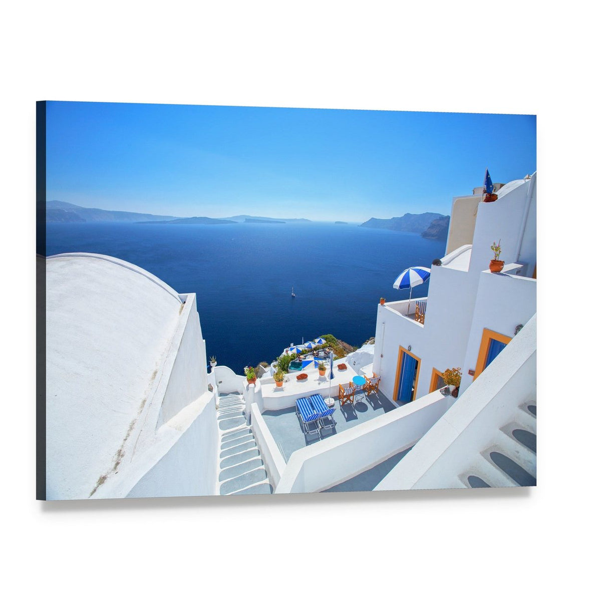 Santorini Island View with Blue Sea Canvas Wall Art, single panel gallery wrapped canvas, angled product view
