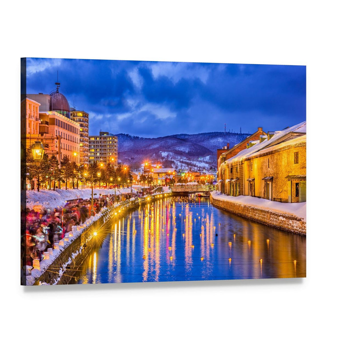 Historic Japanese Canal in Winter Canvas Wall Art, single panel gallery wrapped canvas, angled product view