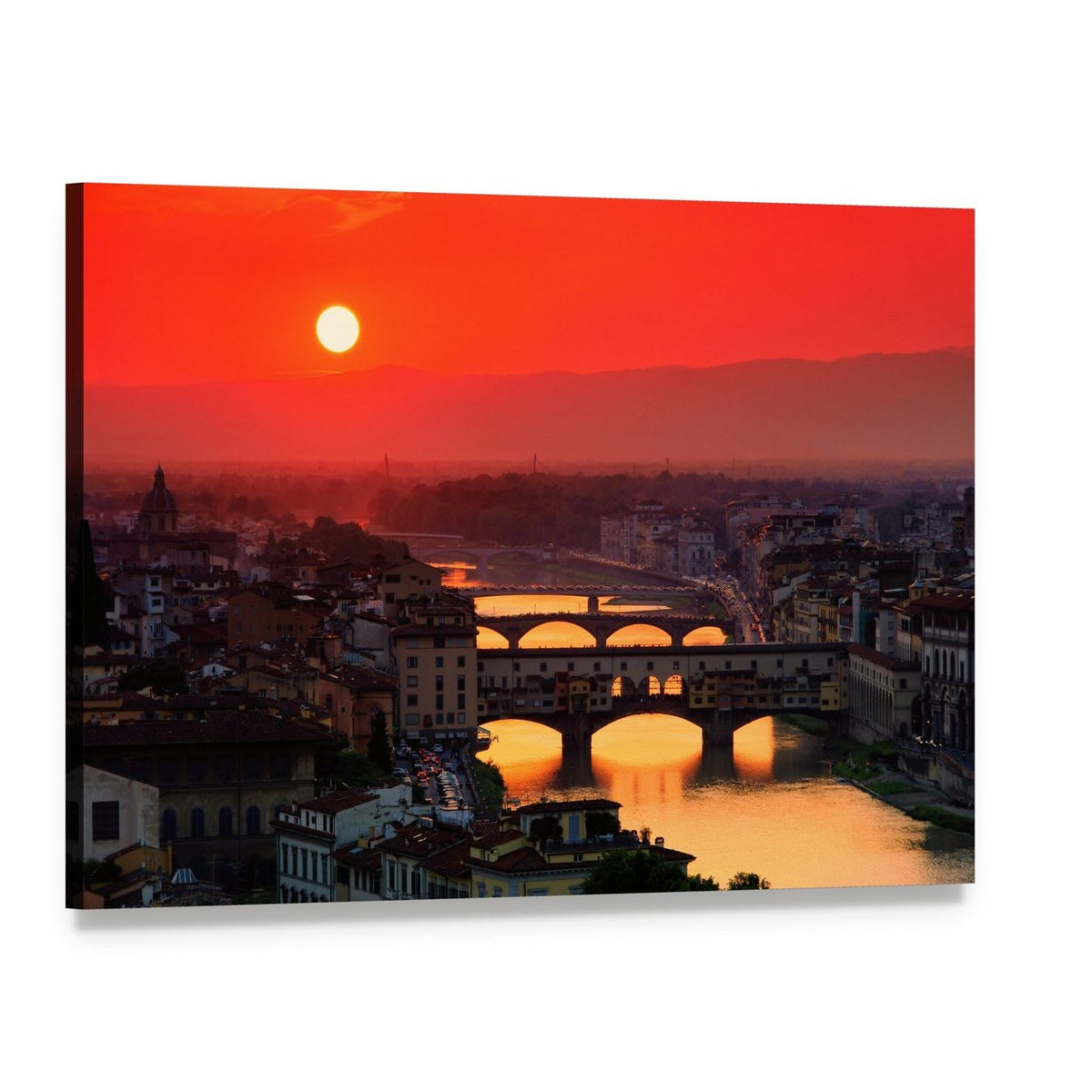 Ponte Vecchio at Sunset Canvas Wall Art, single panel gallery wrapped canvas, angled product view