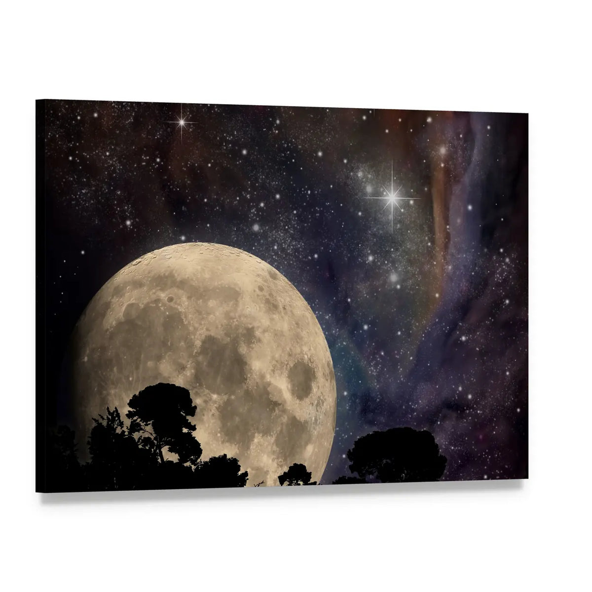 Full Moon Over Starry Nebula Canvas Wall Art, single panel gallery wrapped canvas, angled product view