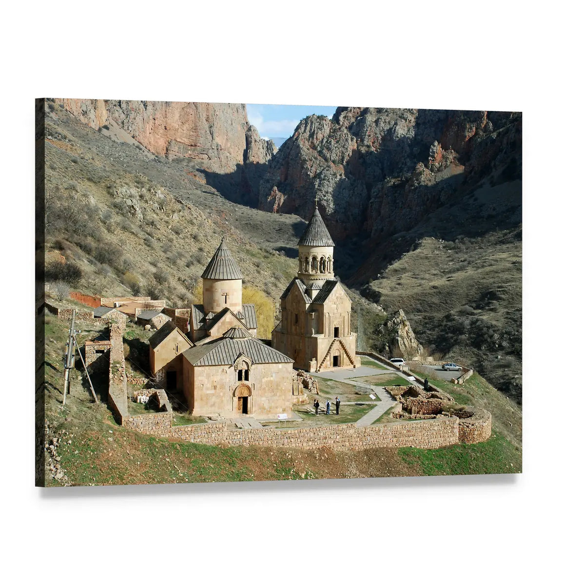 Medieval Monastery in Mountain Gorge Canvas Wall Art, single panel gallery wrapped canvas, angled product view