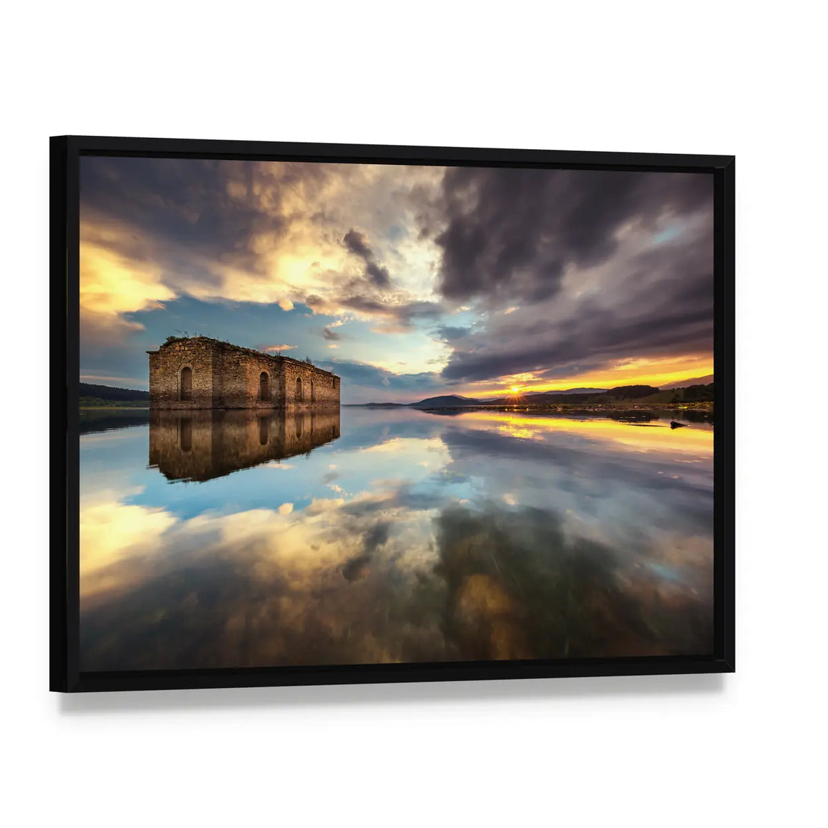 Abandoned Church In Dam Jrebchevo In Bulgaria Canvas Wall Art, framed canvas in a black floater frame, angled product view