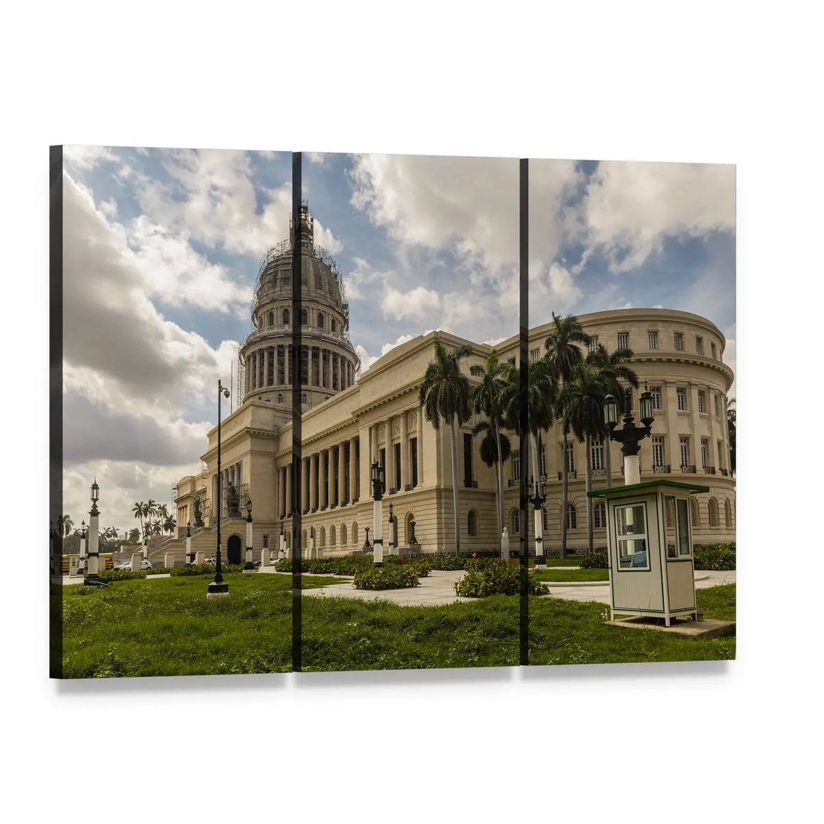 Capitol Dome with Palm Trees Canvas Wall Art, 3 panel 3 Horizontal layout gallery wrapped canvas set, angled product view