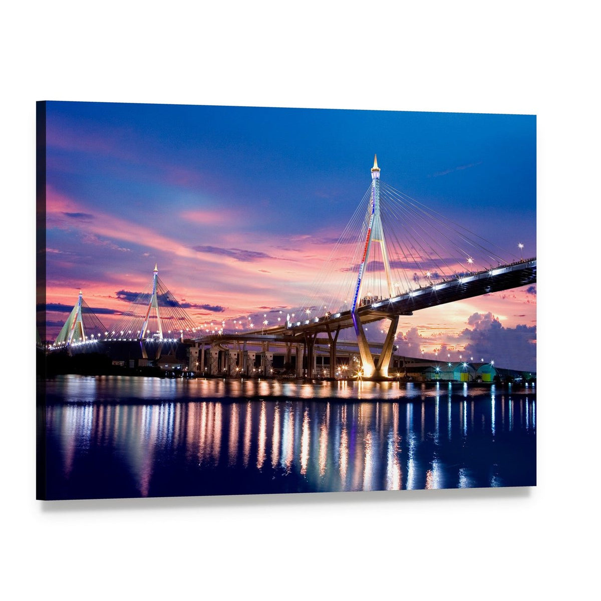 Bhumibol Bridge at Sunset Canvas Wall Art, single panel gallery wrapped canvas, angled product view