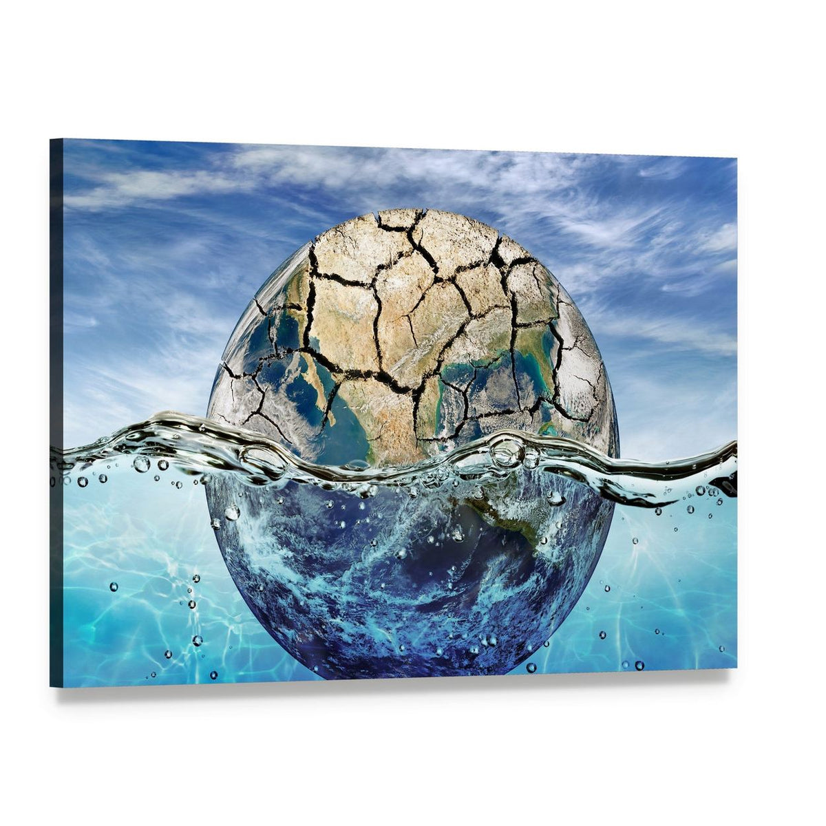 Cracked Earth Above Rising Seas Canvas Wall Art, single panel gallery wrapped canvas, angled product view