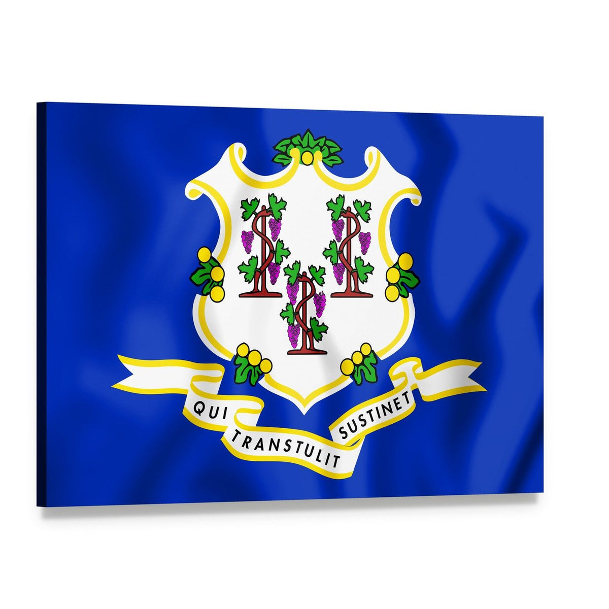 Connecticut State Flag with Three Grape Vines Canvas Wall Art, single panel gallery wrapped canvas, angled product view