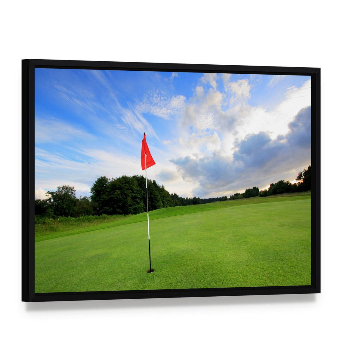 Golf Course Scotland Canvas Wall Art, framed canvas in a black floater frame, angled product view