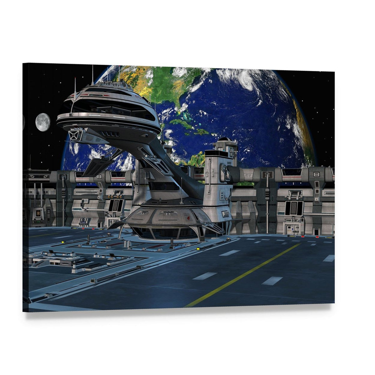 Futuristic Space Station Canvas Wall Art, single panel gallery wrapped canvas, angled product view