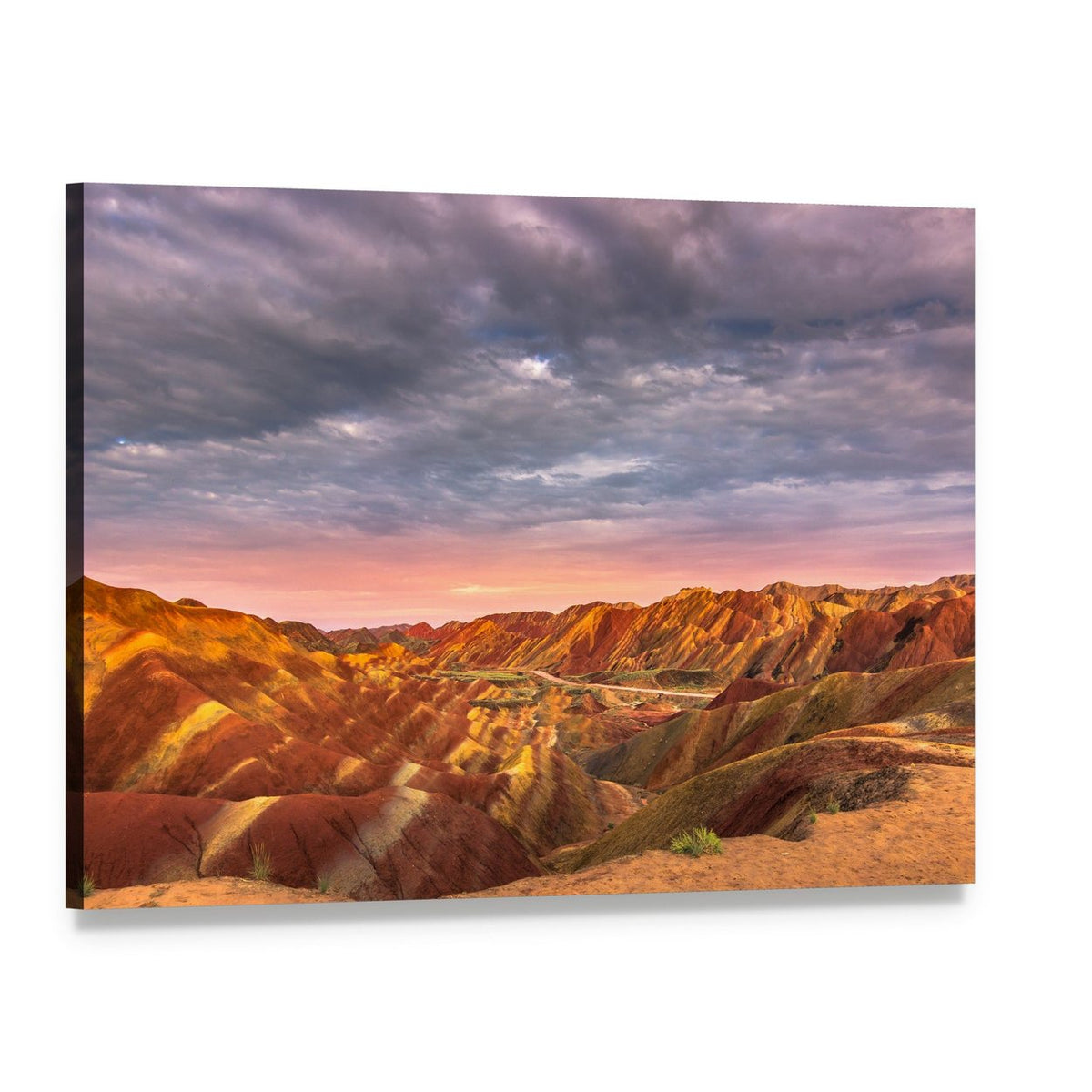 Rainbow Mountains in Zhangye, China Canvas Wall Art, single panel gallery wrapped canvas, angled product view