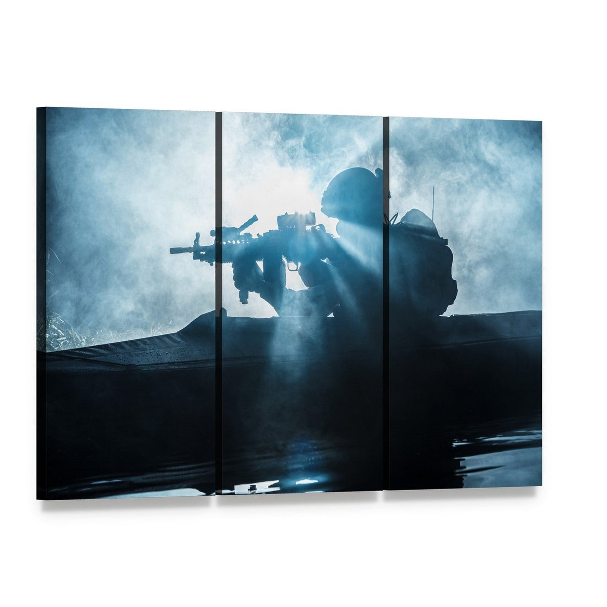 Special Forces Marine Operators Canvas Wall Art, 3 panel 3 Horizontal layout gallery wrapped canvas set, angled product view